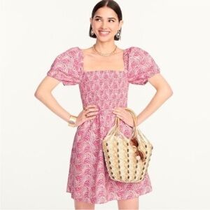 J. Crew Pink Patterned Puff Sleeve Mini Dress